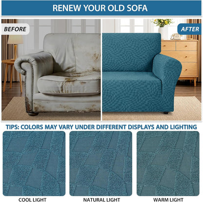1 Piece Jacquard Couch Covers for 3 Cushion Couch Living Room High Stretch Sofa Cover Pets Dogs Friendly Anti Slip Thickened Slipcovers Furniture Protector (Sofa, Light Grey)