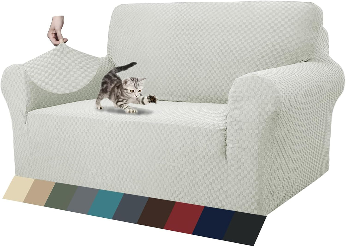 1 Piece Jacquard Couch Covers for 3 Cushion Couch Living Room High Stretch Sofa Cover Pets Dogs Friendly Anti Slip Thickened Slipcovers Furniture Protector (Sofa, Light Grey)