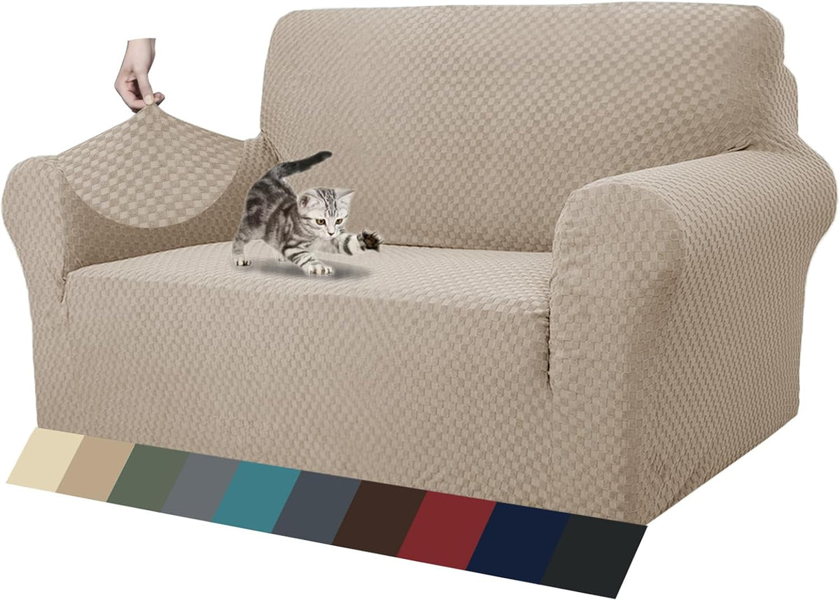 1 Piece Jacquard Couch Covers for 3 Cushion Couch Living Room High Stretch Sofa Cover Pets Dogs Friendly Anti Slip Thickened Slipcovers Furniture Protector (Sofa, Light Grey)