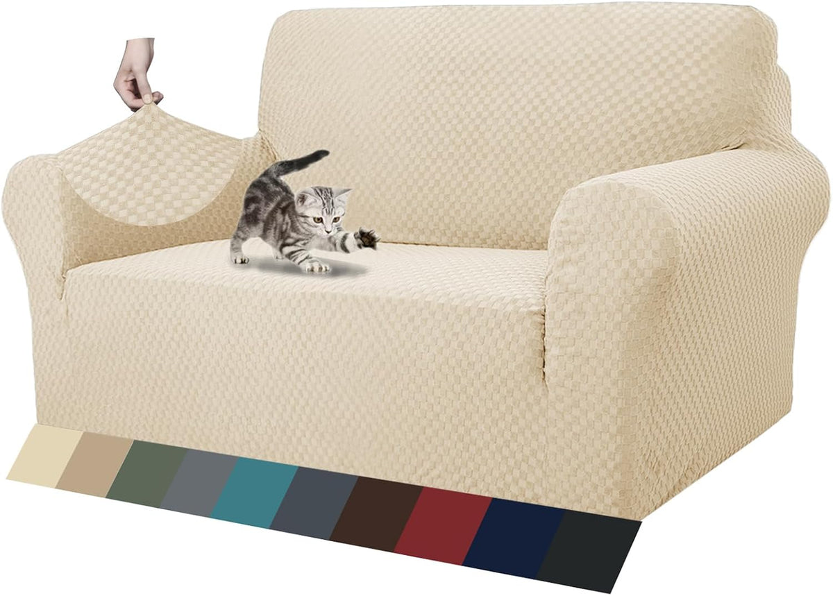 1 Piece Jacquard Couch Covers for 3 Cushion Couch Living Room High Stretch Sofa Cover Pets Dogs Friendly Anti Slip Thickened Slipcovers Furniture Protector (Sofa, Light Grey)