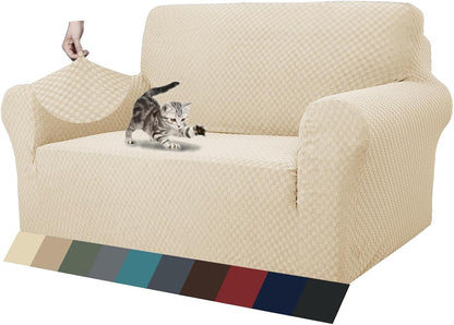 1 Piece Jacquard Couch Covers for 3 Cushion Couch Living Room High Stretch Sofa Cover Pets Dogs Friendly Anti Slip Thickened Slipcovers Furniture Protector (Sofa, Light Grey)