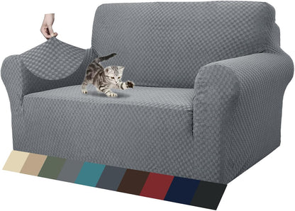 1 Piece Jacquard Couch Covers for 3 Cushion Couch Living Room High Stretch Sofa Cover Pets Dogs Friendly Anti Slip Thickened Slipcovers Furniture Protector (Sofa, Light Grey)
