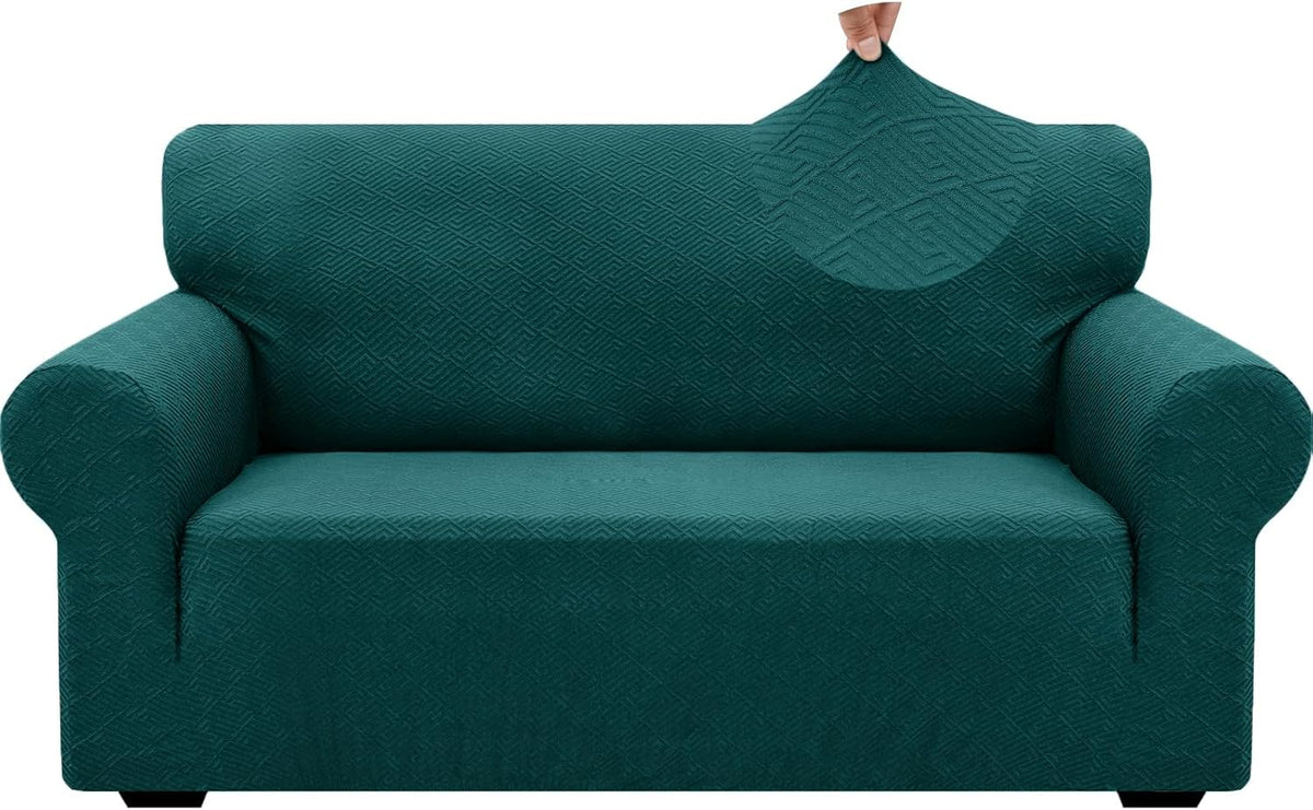 1 Piece Jacquard Couch Covers for 3 Cushion Couch Living Room High Stretch Sofa Cover Pets Dogs Friendly Anti Slip Thickened Slipcovers Furniture Protector (Sofa, Light Grey)