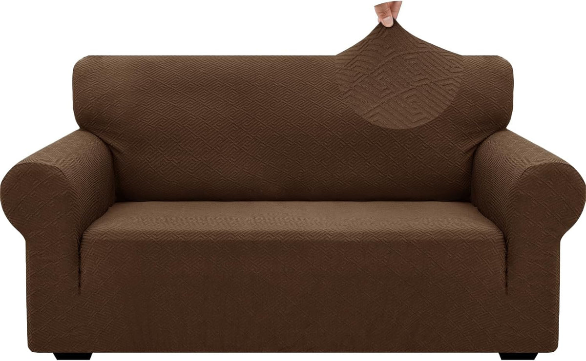 1 Piece Jacquard Couch Covers for 3 Cushion Couch Living Room High Stretch Sofa Cover Pets Dogs Friendly Anti Slip Thickened Slipcovers Furniture Protector (Sofa, Light Grey)