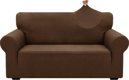 1 Piece Jacquard Couch Covers for 3 Cushion Couch Living Room High Stretch Sofa Cover Pets Dogs Friendly Anti Slip Thickened Slipcovers Furniture Protector (Sofa, Light Grey)