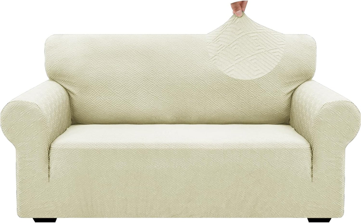 1 Piece Jacquard Couch Covers for 3 Cushion Couch Living Room High Stretch Sofa Cover Pets Dogs Friendly Anti Slip Thickened Slipcovers Furniture Protector (Sofa, Light Grey)