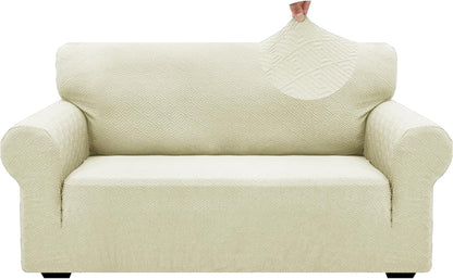1 Piece Jacquard Couch Covers for 3 Cushion Couch Living Room High Stretch Sofa Cover Pets Dogs Friendly Anti Slip Thickened Slipcovers Furniture Protector (Sofa, Light Grey)