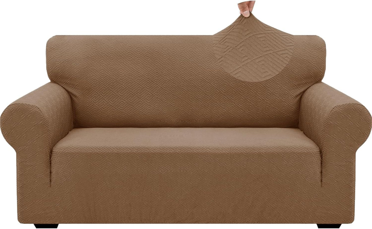 1 Piece Jacquard Couch Covers for 3 Cushion Couch Living Room High Stretch Sofa Cover Pets Dogs Friendly Anti Slip Thickened Slipcovers Furniture Protector (Sofa, Light Grey)