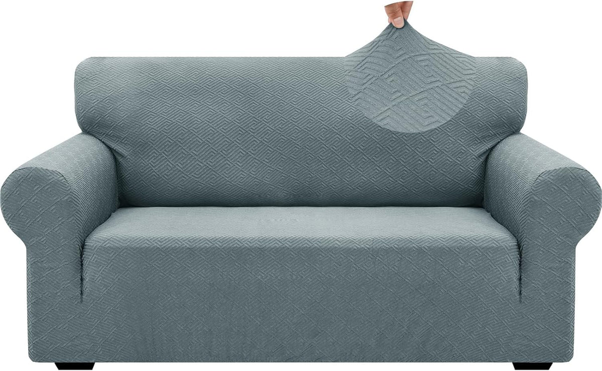 1 Piece Jacquard Couch Covers for 3 Cushion Couch Living Room High Stretch Sofa Cover Pets Dogs Friendly Anti Slip Thickened Slipcovers Furniture Protector (Sofa, Light Grey)
