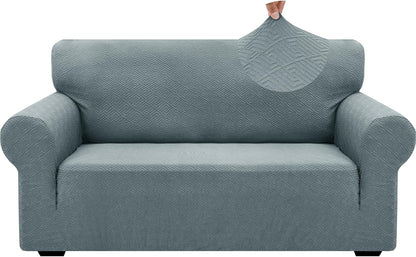 1 Piece Jacquard Couch Covers for 3 Cushion Couch Living Room High Stretch Sofa Cover Pets Dogs Friendly Anti Slip Thickened Slipcovers Furniture Protector (Sofa, Light Grey)