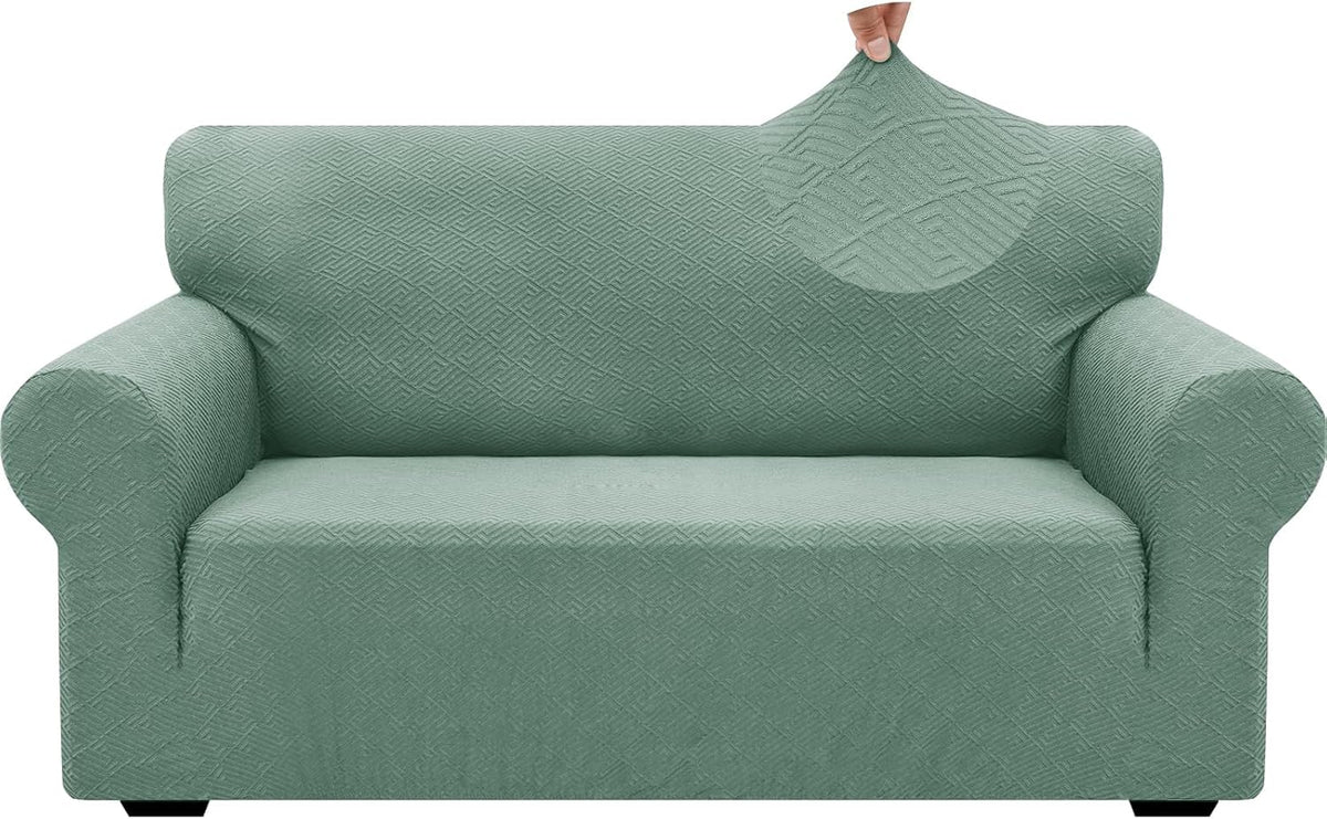 1 Piece Jacquard Couch Covers for 3 Cushion Couch Living Room High Stretch Sofa Cover Pets Dogs Friendly Anti Slip Thickened Slipcovers Furniture Protector (Sofa, Light Grey)