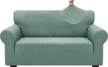 1 Piece Jacquard Couch Covers for 3 Cushion Couch Living Room High Stretch Sofa Cover Pets Dogs Friendly Anti Slip Thickened Slipcovers Furniture Protector (Sofa, Light Grey)