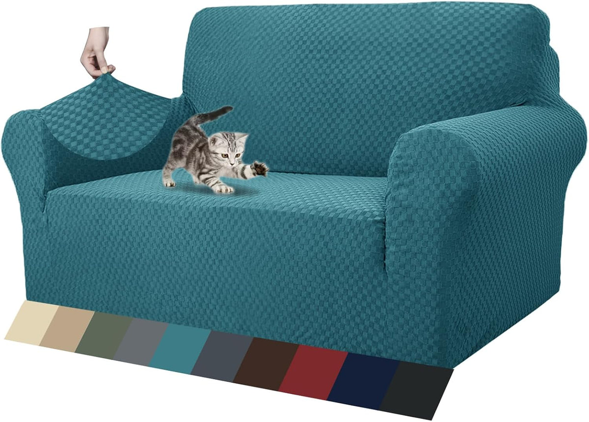 1 Piece Jacquard Couch Covers for 3 Cushion Couch Living Room High Stretch Sofa Cover Pets Dogs Friendly Anti Slip Thickened Slipcovers Furniture Protector (Sofa, Light Grey)