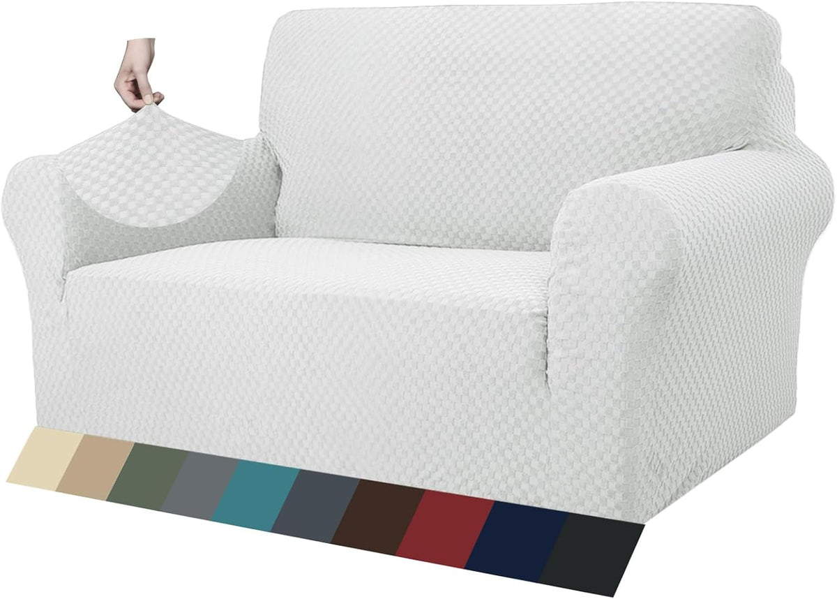 1 Piece Jacquard Couch Covers for 3 Cushion Couch Living Room High Stretch Sofa Cover Pets Dogs Friendly Anti Slip Thickened Slipcovers Furniture Protector (Sofa, Light Grey)