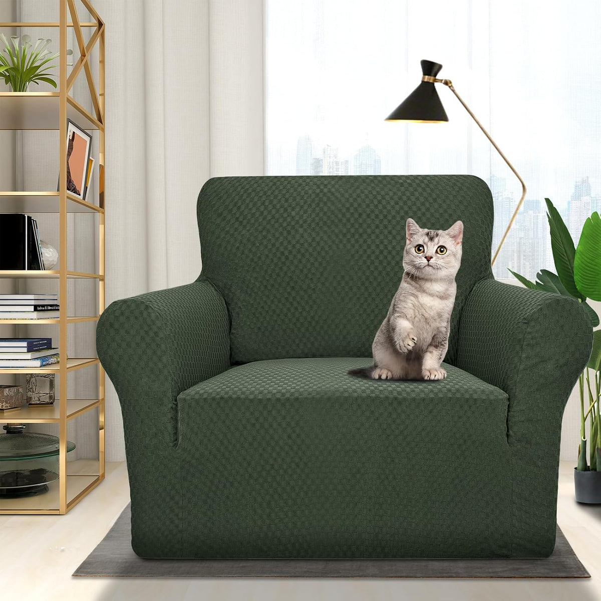 1 Piece Jacquard Couch Covers for 3 Cushion Couch Living Room High Stretch Sofa Cover Pets Dogs Friendly Anti Slip Thickened Slipcovers Furniture Protector (Sofa, Light Grey)