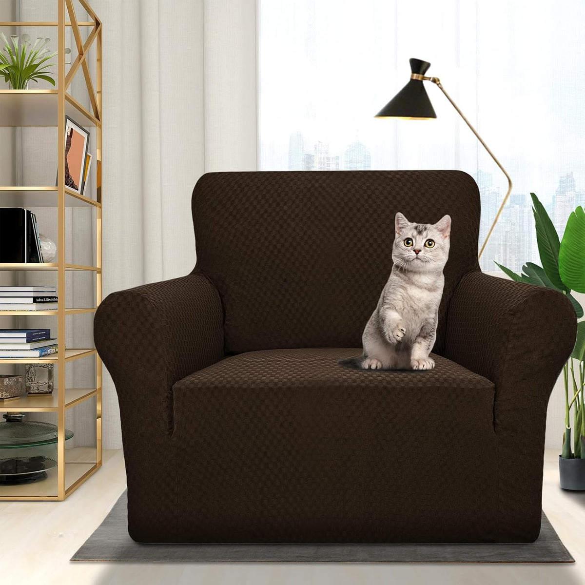 1 Piece Jacquard Couch Covers for 3 Cushion Couch Living Room High Stretch Sofa Cover Pets Dogs Friendly Anti Slip Thickened Slipcovers Furniture Protector (Sofa, Light Grey)
