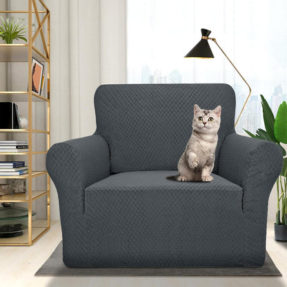1 Piece Jacquard Couch Covers for 3 Cushion Couch Living Room High Stretch Sofa Cover Pets Dogs Friendly Anti Slip Thickened Slipcovers Furniture Protector (Sofa, Light Grey)