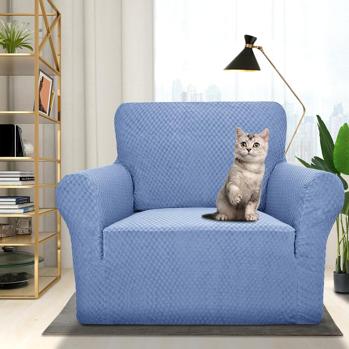 1 Piece Jacquard Couch Covers for 3 Cushion Couch Living Room High Stretch Sofa Cover Pets Dogs Friendly Anti Slip Thickened Slipcovers Furniture Protector (Sofa, Light Grey)