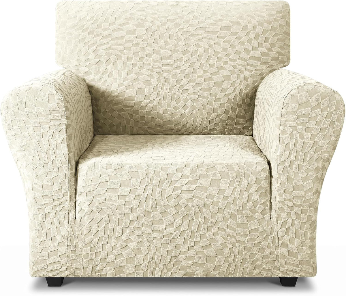 1 Piece Jacquard Couch Covers for 3 Cushion Couch Living Room High Stretch Sofa Cover Pets Dogs Friendly Anti Slip Thickened Slipcovers Furniture Protector (Sofa, Light Grey)