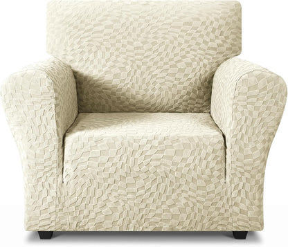 1 Piece Jacquard Couch Covers for 3 Cushion Couch Living Room High Stretch Sofa Cover Pets Dogs Friendly Anti Slip Thickened Slipcovers Furniture Protector (Sofa, Light Grey)