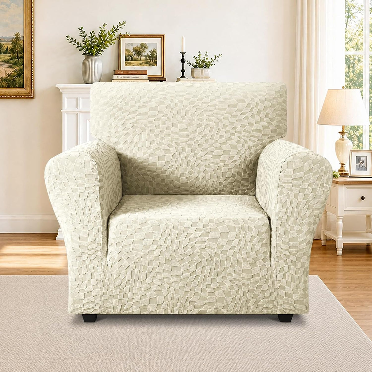 1 Piece Jacquard Couch Covers for 3 Cushion Couch Living Room High Stretch Sofa Cover Pets Dogs Friendly Anti Slip Thickened Slipcovers Furniture Protector (Sofa, Light Grey)