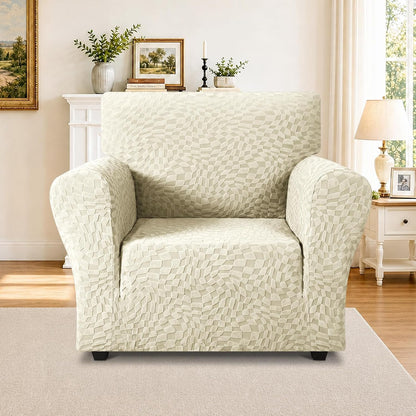 1 Piece Jacquard Couch Covers for 3 Cushion Couch Living Room High Stretch Sofa Cover Pets Dogs Friendly Anti Slip Thickened Slipcovers Furniture Protector (Sofa, Light Grey)