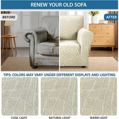 1 Piece Jacquard Couch Covers for 3 Cushion Couch Living Room High Stretch Sofa Cover Pets Dogs Friendly Anti Slip Thickened Slipcovers Furniture Protector (Sofa, Light Grey)