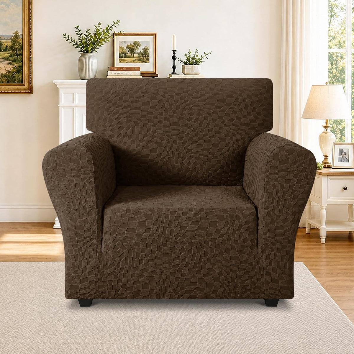 1 Piece Jacquard Couch Covers for 3 Cushion Couch Living Room High Stretch Sofa Cover Pets Dogs Friendly Anti Slip Thickened Slipcovers Furniture Protector (Sofa, Light Grey)