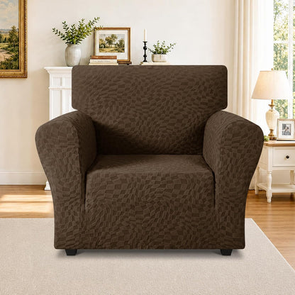 1 Piece Jacquard Couch Covers for 3 Cushion Couch Living Room High Stretch Sofa Cover Pets Dogs Friendly Anti Slip Thickened Slipcovers Furniture Protector (Sofa, Light Grey)