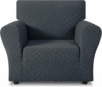 1 Piece Jacquard Couch Covers for 3 Cushion Couch Living Room High Stretch Sofa Cover Pets Dogs Friendly Anti Slip Thickened Slipcovers Furniture Protector (Sofa, Light Grey)