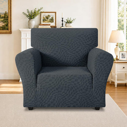 1 Piece Jacquard Couch Covers for 3 Cushion Couch Living Room High Stretch Sofa Cover Pets Dogs Friendly Anti Slip Thickened Slipcovers Furniture Protector (Sofa, Light Grey)