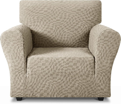 1 Piece Jacquard Couch Covers for 3 Cushion Couch Living Room High Stretch Sofa Cover Pets Dogs Friendly Anti Slip Thickened Slipcovers Furniture Protector (Sofa, Light Grey)