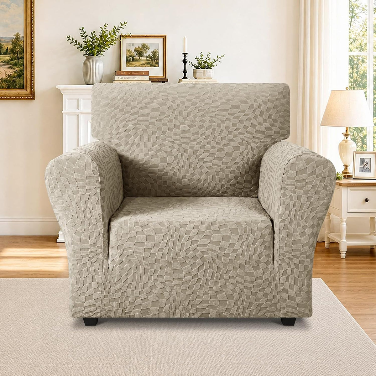 1 Piece Jacquard Couch Covers for 3 Cushion Couch Living Room High Stretch Sofa Cover Pets Dogs Friendly Anti Slip Thickened Slipcovers Furniture Protector (Sofa, Light Grey)