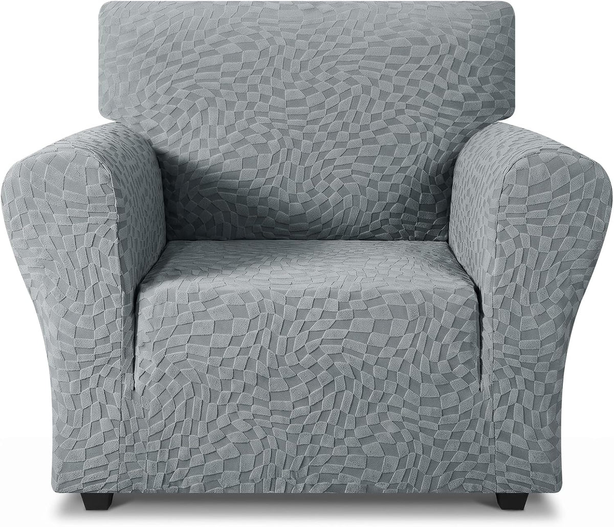 1 Piece Jacquard Couch Covers for 3 Cushion Couch Living Room High Stretch Sofa Cover Pets Dogs Friendly Anti Slip Thickened Slipcovers Furniture Protector (Sofa, Light Grey)