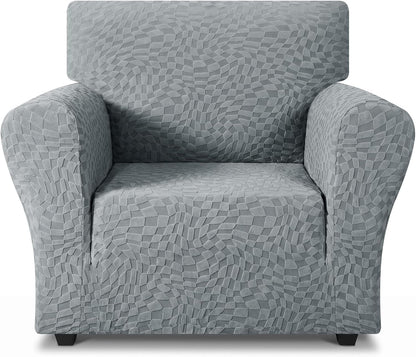 1 Piece Jacquard Couch Covers for 3 Cushion Couch Living Room High Stretch Sofa Cover Pets Dogs Friendly Anti Slip Thickened Slipcovers Furniture Protector (Sofa, Light Grey)