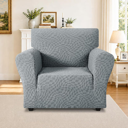 1 Piece Jacquard Couch Covers for 3 Cushion Couch Living Room High Stretch Sofa Cover Pets Dogs Friendly Anti Slip Thickened Slipcovers Furniture Protector (Sofa, Light Grey)