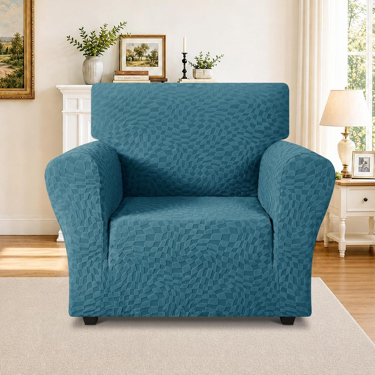 1 Piece Jacquard Couch Covers for 3 Cushion Couch Living Room High Stretch Sofa Cover Pets Dogs Friendly Anti Slip Thickened Slipcovers Furniture Protector (Sofa, Light Grey)