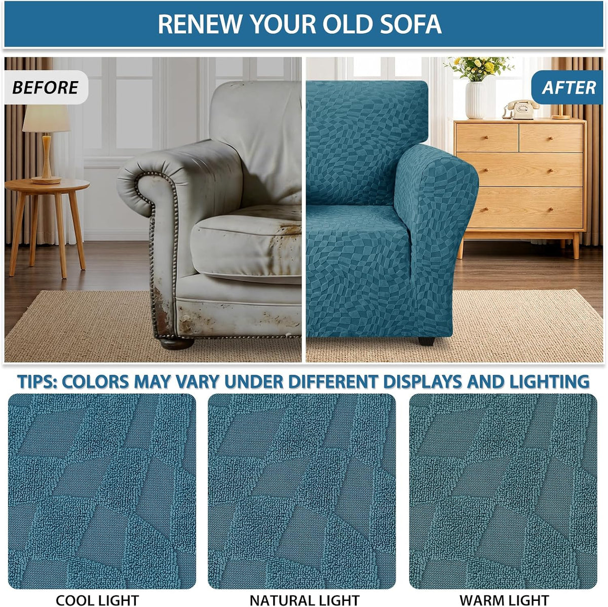 1 Piece Jacquard Couch Covers for 3 Cushion Couch Living Room High Stretch Sofa Cover Pets Dogs Friendly Anti Slip Thickened Slipcovers Furniture Protector (Sofa, Light Grey)