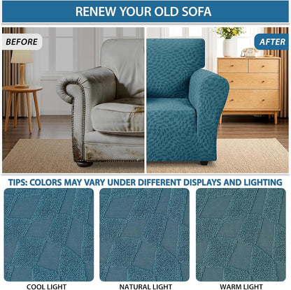 1 Piece Jacquard Couch Covers for 3 Cushion Couch Living Room High Stretch Sofa Cover Pets Dogs Friendly Anti Slip Thickened Slipcovers Furniture Protector (Sofa, Light Grey)