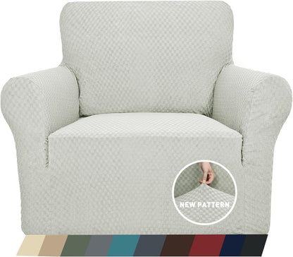 1 Piece Jacquard Couch Covers for 3 Cushion Couch Living Room High Stretch Sofa Cover Pets Dogs Friendly Anti Slip Thickened Slipcovers Furniture Protector (Sofa, Light Grey)