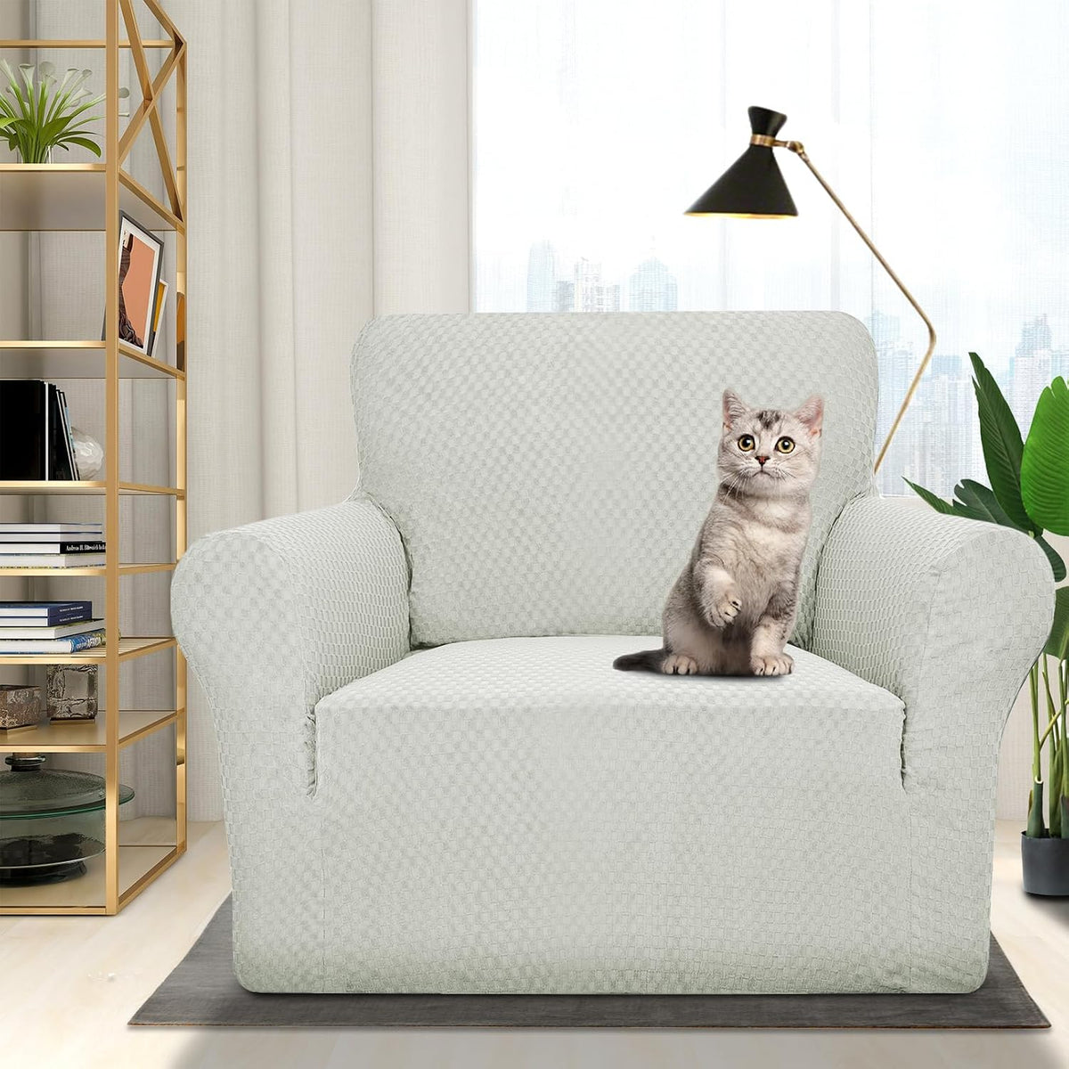 1 Piece Jacquard Couch Covers for 3 Cushion Couch Living Room High Stretch Sofa Cover Pets Dogs Friendly Anti Slip Thickened Slipcovers Furniture Protector (Sofa, Light Grey)