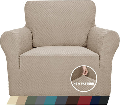 1 Piece Jacquard Couch Covers for 3 Cushion Couch Living Room High Stretch Sofa Cover Pets Dogs Friendly Anti Slip Thickened Slipcovers Furniture Protector (Sofa, Light Grey)