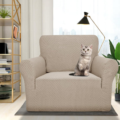 1 Piece Jacquard Couch Covers for 3 Cushion Couch Living Room High Stretch Sofa Cover Pets Dogs Friendly Anti Slip Thickened Slipcovers Furniture Protector (Sofa, Light Grey)