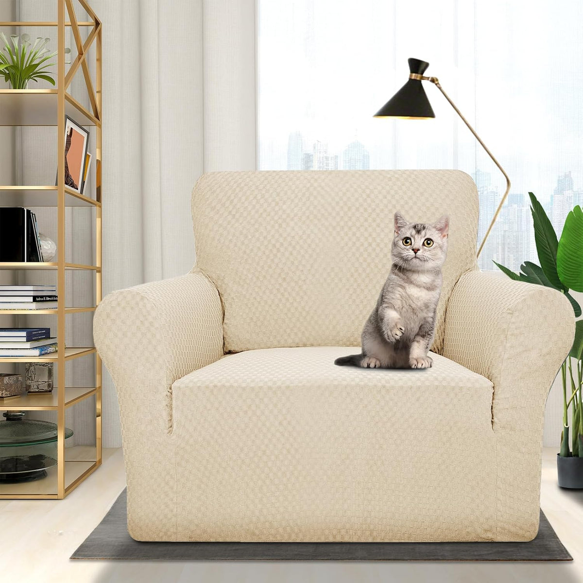 1 Piece Jacquard Couch Covers for 3 Cushion Couch Living Room High Stretch Sofa Cover Pets Dogs Friendly Anti Slip Thickened Slipcovers Furniture Protector (Sofa, Light Grey)