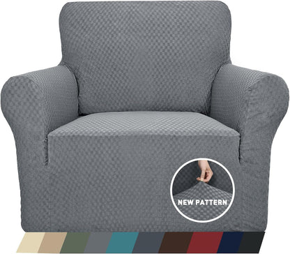 1 Piece Jacquard Couch Covers for 3 Cushion Couch Living Room High Stretch Sofa Cover Pets Dogs Friendly Anti Slip Thickened Slipcovers Furniture Protector (Sofa, Light Grey)