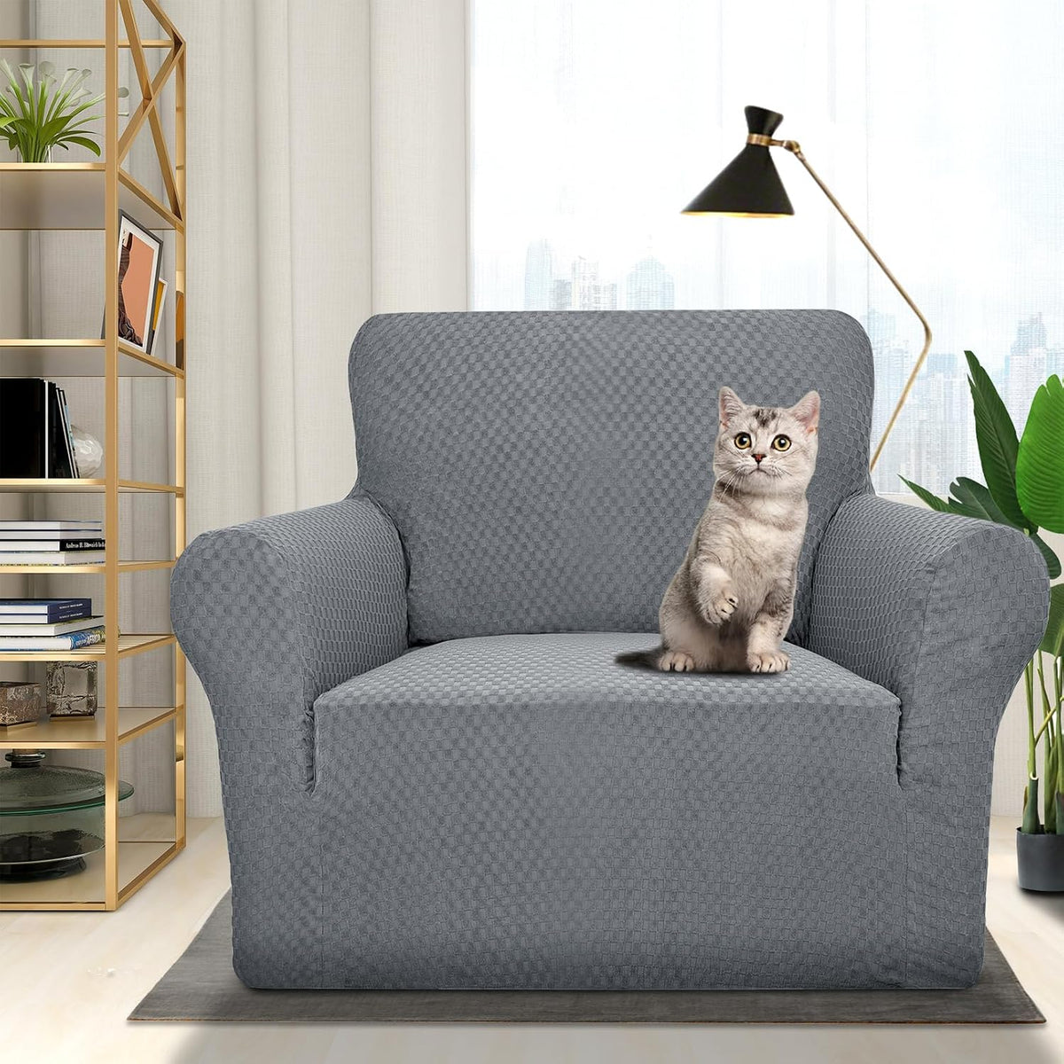 1 Piece Jacquard Couch Covers for 3 Cushion Couch Living Room High Stretch Sofa Cover Pets Dogs Friendly Anti Slip Thickened Slipcovers Furniture Protector (Sofa, Light Grey)