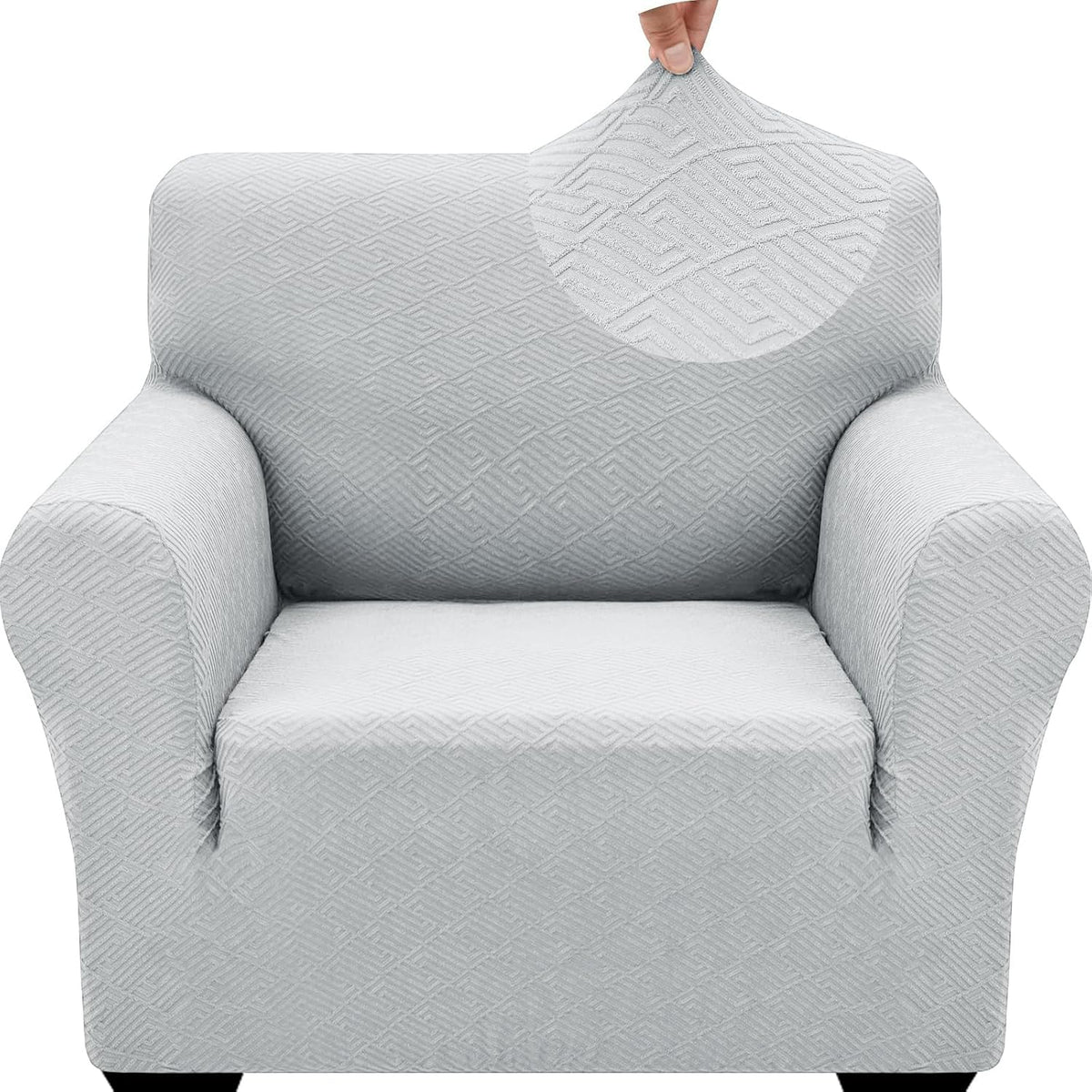 1 Piece Jacquard Couch Covers for 3 Cushion Couch Living Room High Stretch Sofa Cover Pets Dogs Friendly Anti Slip Thickened Slipcovers Furniture Protector (Sofa, Light Grey)
