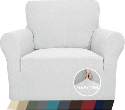 1 Piece Jacquard Couch Covers for 3 Cushion Couch Living Room High Stretch Sofa Cover Pets Dogs Friendly Anti Slip Thickened Slipcovers Furniture Protector (Sofa, Light Grey)