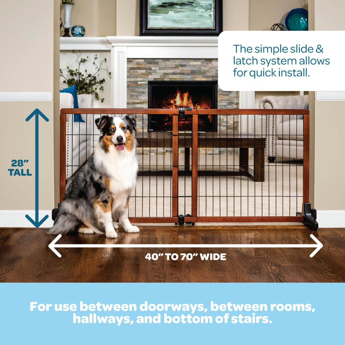 Carlson 41"-70" Super Wide Dog Gate, Premium Wooden Adjustable Freestanding Pet Gate for Doorways & Hallways