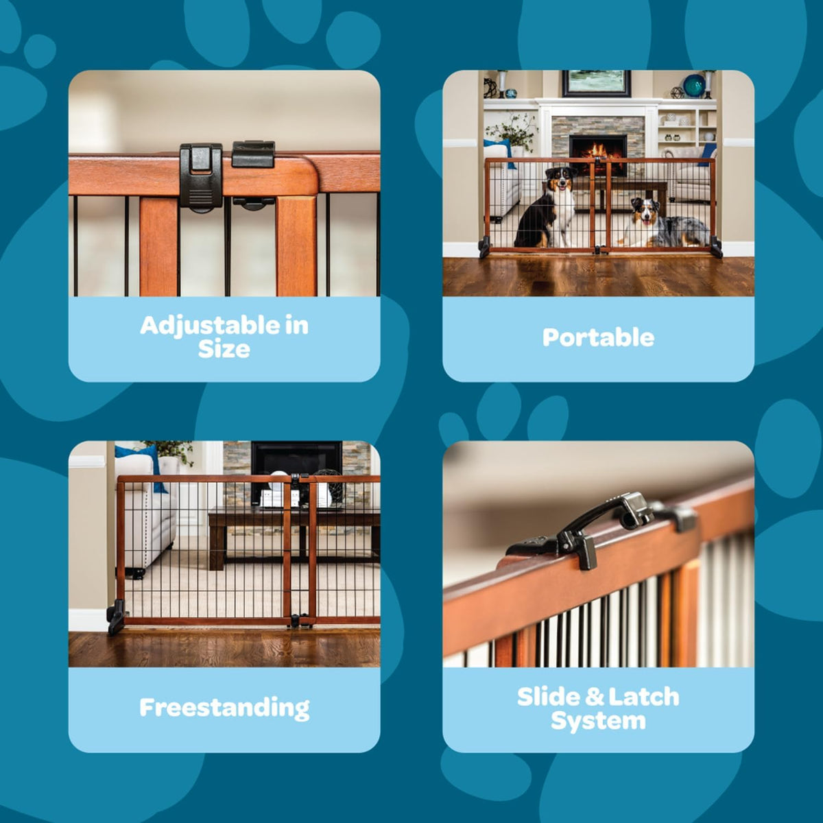 Carlson 41"-70" Super Wide Dog Gate, Premium Wooden Adjustable Freestanding Pet Gate for Doorways & Hallways